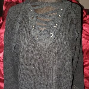 Black soft lace up front sweater. Super cute.